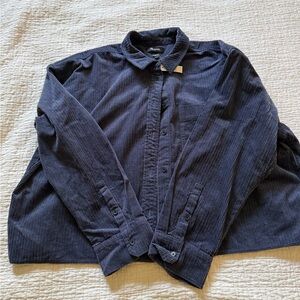 Navy Corduroy Button-Up Shirt Jacket
